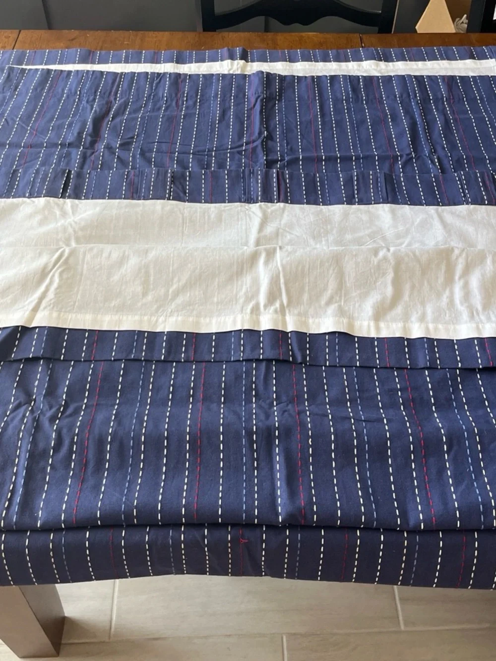 Pottery Barn Navy Blue Pinstripe Window Curtain Panels - 2 panels -Home Accents